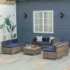 7-Piece Outdoor Wicker Patio Sofa Set, Modern Rattan Conversation Furniture Set with Cushions, Pillows and Tea Table - Blue