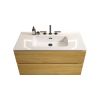 TIA 36" Wall Mount Natural Oak Bathroom Vanity with Ceramic Sink with three faucet holes, Large Storage Floating Bathroom Vanity for Modern Bathroom