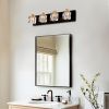 4-Light Matte Black + Gold Bathroom Light Fixtures, Modern Vanity Lights with Crystal Glass Shade