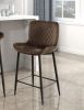 Set of 2 Counter Height Chairs Brown Velvet Upholstery Modern Casual Dining Furniture Metal Legs, 24-inch Seat