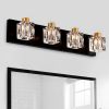 4-Light Matte Black + Gold Bathroom Light Fixtures, Modern Vanity Lights with Crystal Glass Shade