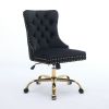 A&A Furniture Office Chair,Modern Velvet Upholstered Tufted Button Home Office Chair with Golden Metal Base