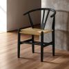 Black Wooden 2pc Side Chairs Dining Room Furniture Kitchen Dining Chair Woven Rope Seat Modern Style