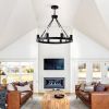 6-Light (No Bulbs) Matte Black Wagon Wheel Chandelier Farmhouse Modern Small Round Chandelier for Living Room Kitchen Island Foyer Hallway Entryway Be