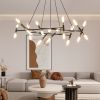 Black & Golden Modern Chandelier Light Fixture, Branch Design with Frosted Tubes, Black Cords, Adjustable Height Pendant Light for Dining Room