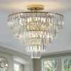 (Same as W1340102252/L5001) Gold Crystal Chandeliers,5-Tier Round Semi Flush Mount Chandelier Light Fixture