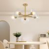 Modern Gold 5-Light Sputnik Chandelier with Clear Glass Shades, Mid-Century Hanging Pendant Light Fixture for Dining Room, Living Room