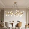Golden Modern Chandelier Light Fixture, Branch Design with Frosted Tubes, Black Cords, Adjustable Height Pendant Light for Dining Room, Living Room