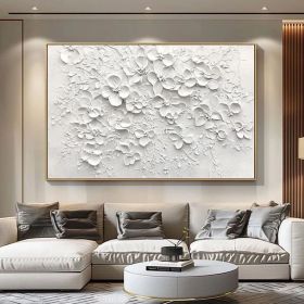 White Abstract Oil Painting on Canvas Original Texture Floral Wall Art Large 3D Plaster Wall Art Modern Minimalist Wall Art Large Wall Decor (Style: 01, size: 140x210cm)