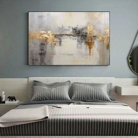 Gray Gold Bridge Textured Painting Oversized Original Abstract Painting,Hand-painted Acrylic Paintings Minimalist Wall Art for Living Room (Style: 01, size: 100x150cm)