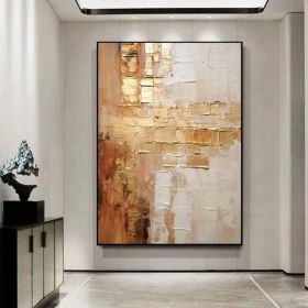 Large Beige Gold Foil Textured Painting Original Modern Abstract Painting Hand-painted Acrylic Paintings Minimalist Wall Art for Living Room (Style: 01, size: 100x150cm)