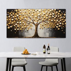 Handmade Oil Painting Golden Tower Tree Hand Palette Knife Painting Blooming Tree Of Life Canvas Oil Painting Abstract Floral Texture Wall Art Minimal (Style: 01, size: 40x80cm)