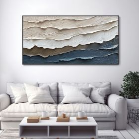 Hand Painted Abstract Ocean Landscape Thick Texture Knife Oil Painting Blue Sea Wave Home Decor Wall Art Minimalist Modern Style White Sea On Canvas F (Style: 01, size: 140x280cm)