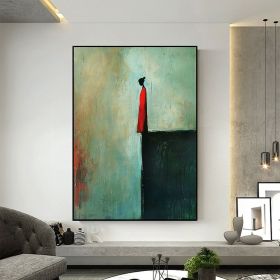 Original Lonely Figure Handmade Oil Painting On Canvas Large Abstract Teal Red Figurative Wall Art Custom Minimalist Home Living Room Decor Gift (Style: 01, size: 70x100cm)