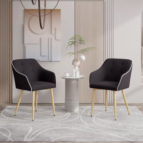 Mid-Century Modern Fabric Dining Chair with Wood Finished Metal Legs, 2-Pcs Set (Color: Black)