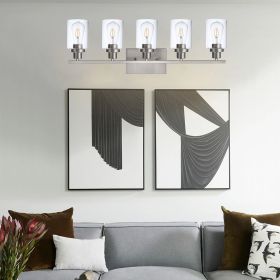 Wall Light Brushed Nickel Bathroom Vanity Lights, E26 Modern Bathroom Light Fixtures with Clear Glass Shade (Color: Brushed Nickel, Number of Light: 5-Light)