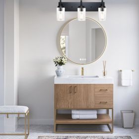 5-Light Black Bathroom Vanity Light, Black Vanity Light with Seeded Glass Shades, Modern Vanity Light Fixture for Bathroom Mirror, Bedroom (Numbers of Light: 3-Light)