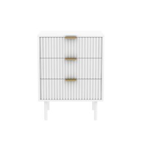 conifferism Fluted Black Nightstand 3 Drawers, Bedroom 26' Tall Bedside Night Stand, Modern Bed Side End Table Living Room (Color: White)