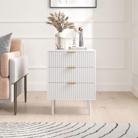 WOODEEM Fluted Black Nightstand 3 Drawers, 19" Small Bedroom 26" Tall Bedside Night Stand, Mid Century Modern Bed Side Couch End Table Living Room (Color: White)