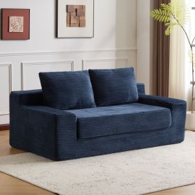 Loveseat Sofa, Comfortable Deep Seat Sofa Bed, Modern Small Corduroy Couch for Living Room Bedroom,Reversible Cushion with Pillows (Color: DARK-BLUE)
