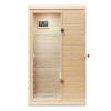 Hemlock Mini one person far infrared door on the left of the indoor sauna room